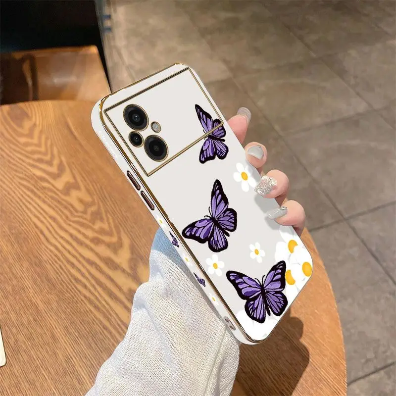 Garden Butterflies Luxury Plating Phone Case For Xiaomi Poco M5 F4 F4 GT X4 X4 GT M4 Pro F3 X3 M3 X3 NFC X2 X3 Pro C40 Cover