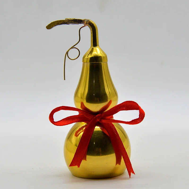 

Chinese Fengshui Hu Lu Copper Gourd with leaves Amulet Brass wu lu FOR Protection Good Health home decoration accessories