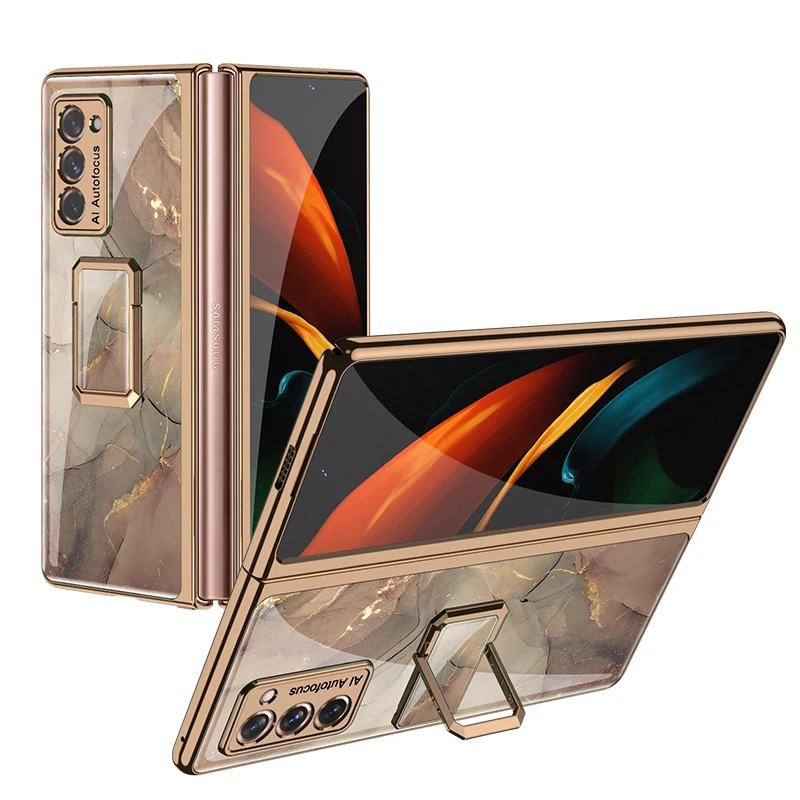 

GKK Original Case For Samsung Galaxy Z Fold 2 Fold2 5G Case Luxury Plating Pattern Glass Holder Hard Cover For Galaxy Z Fold 2