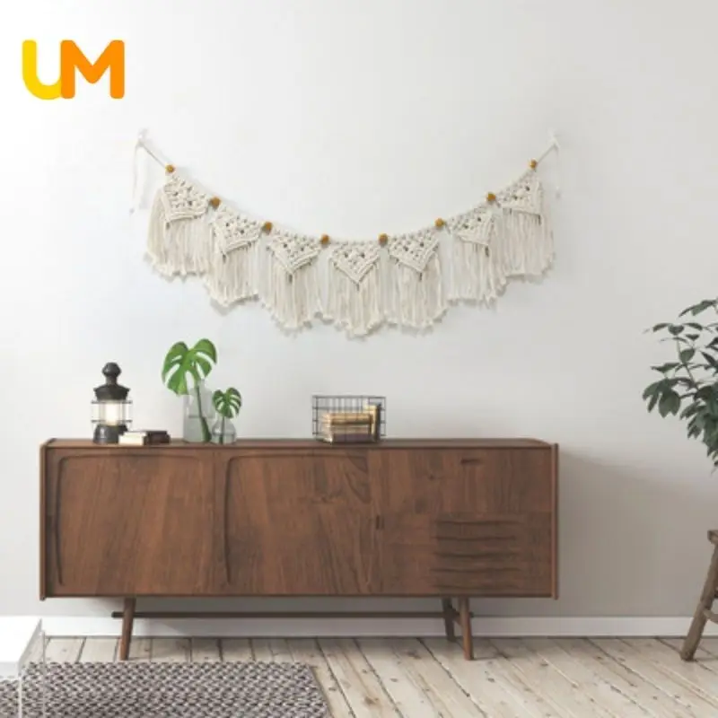 

Boho Hand-Woven Tapestry Nordic Bohemian Macrame Wall Hanging Tapestry Minimalist Art Aesthetic White Tapestry For Wedding Decor