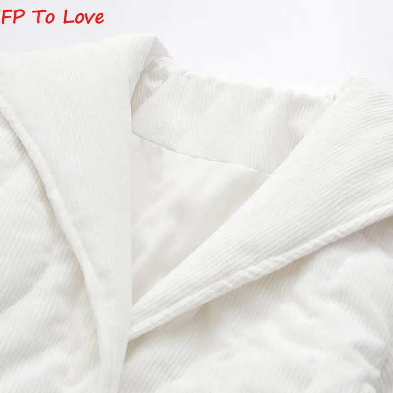 White Grid Cotton Long Coat Corduroy Winter Belt Jacket Woman Streetwear PB&ZA Woman Chic Outwears Stylish