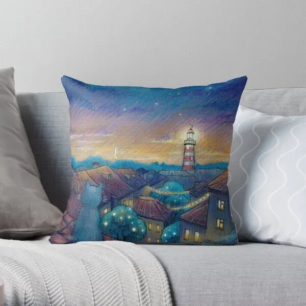 

Roof Cat And Lighthouse Printing Throw Pillow Cover Bedroom Soft Home Hotel Cushion Decorative Anime Decor Pillows not include