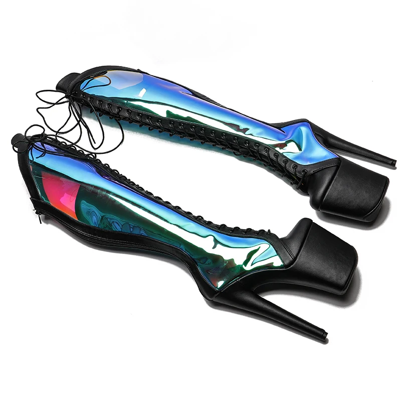 Leecabe 20CM/8inches matte upper Women New Design  Extreme High Heel  Dancing Stripper knee high Shoes Platform Lace-up 5B