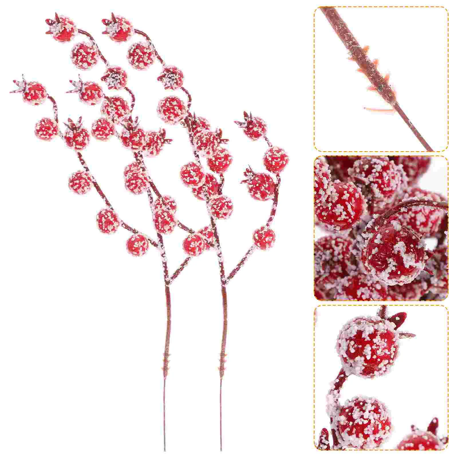 

Berry Christmas Artificial Red Berries Stems Holly Branches Picks Treefake Decor Stem Flower Branch Frosted Flowers Picksnowy