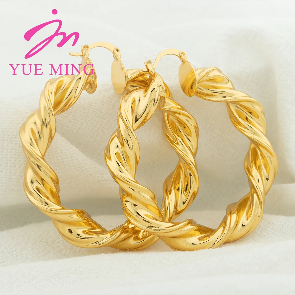 

YM Circle Twists Hoop Earring for Women 60MM Simple Temperament Hyperbole 18K Gold Color Copper Ear Daily Wear Jewelry Gifts