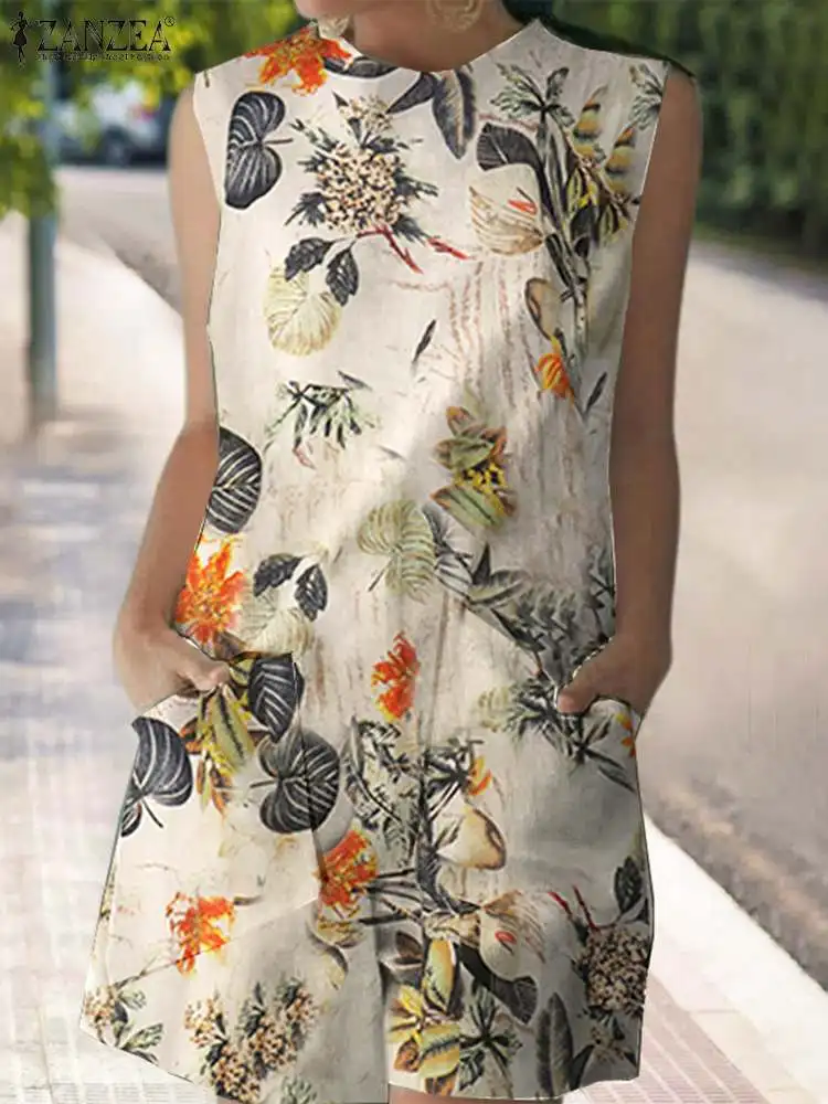 

ZANZEA Summer Floral Printed Rompers Women Vintage Sleeveless Jumpsuits Casual Beach Holiday Playsuits Female Bohemian Overalls
