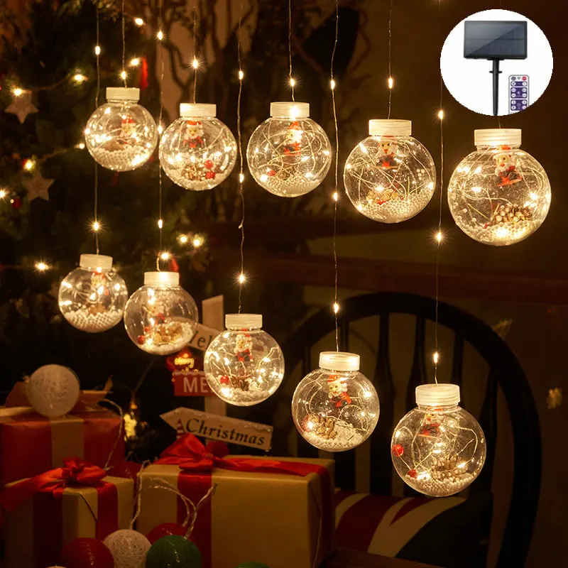 

Snow Man Copper Curtain Wire Light Window Festival Home Decorative Chain Ball Lighting Solar Christmas Lights Outdoor