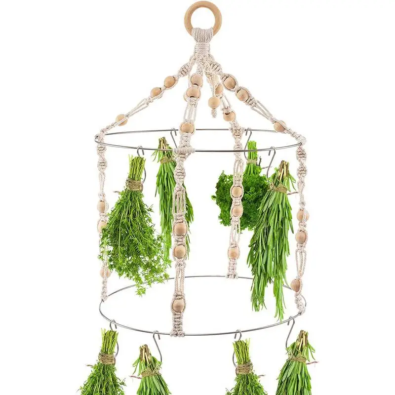 

Boho Herb Drying Rack Secured Herb Dryer Hooks With Wooden Hanging Ring Macrame Mobile Flower Drying Hanger With 15 Herb Dryer