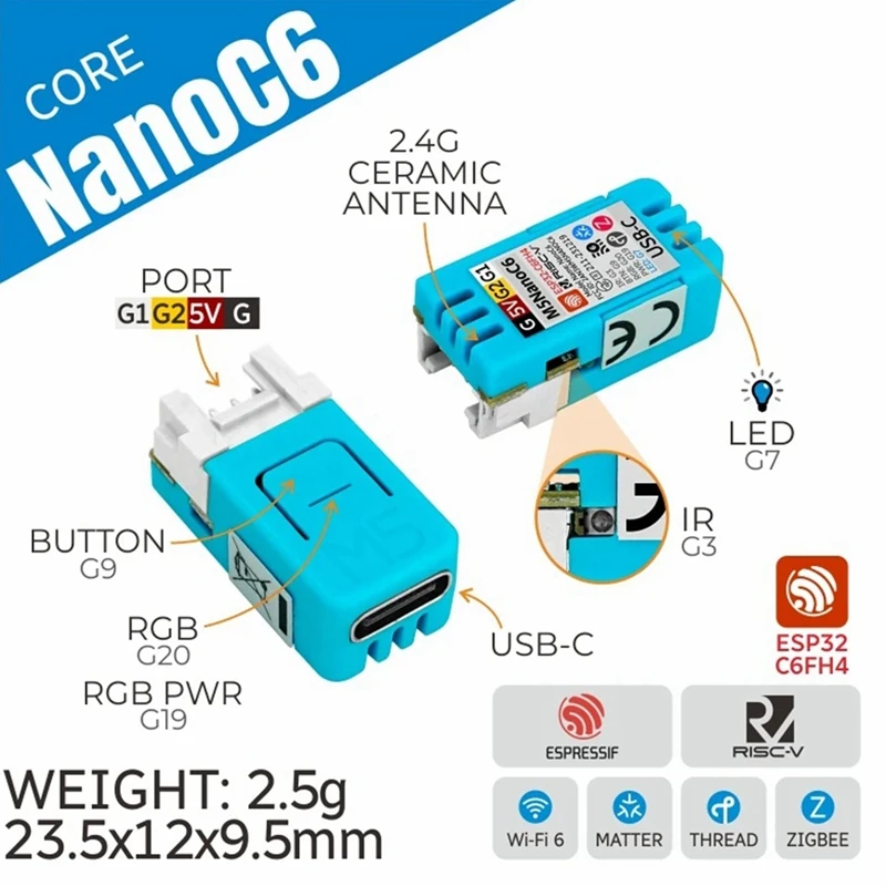 M5nanoc6 Маломощная плата разработки Iot Встроенный ESP32-C6FH4 Поддержка Wi-Fi 6 и