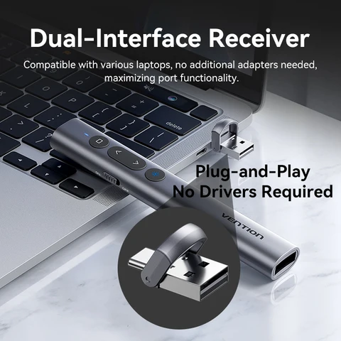 Беспроводная лазерная указка Vention, 100 м, 2,4 ГГц, USB type C