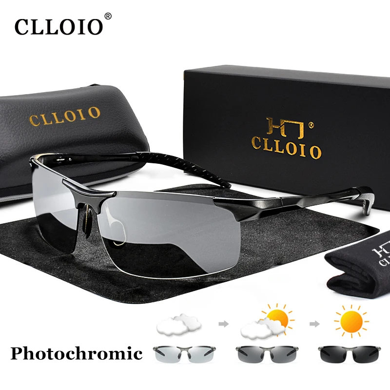 

CLLOIO Aluminum Photochromic Sunglasses Men Polarized Day Night Driving Chameleon Glasses Anti-Glare Change Color Sun Glasses UV