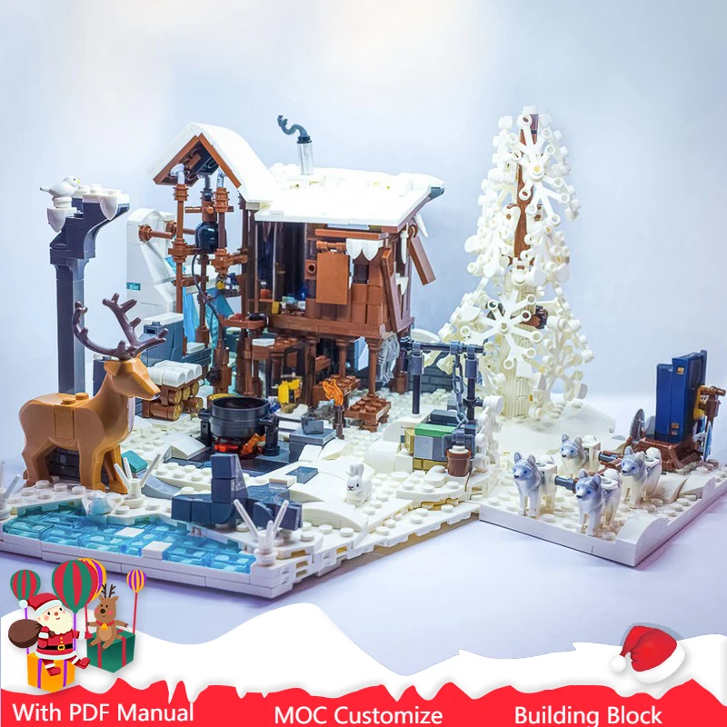 Фото 977 шт. MOC City Street Views, модульный зимний подъем, строительный блок, сделай сам, образовательная сборка, детская игрушка, подарок на день рождения, Рождество №1