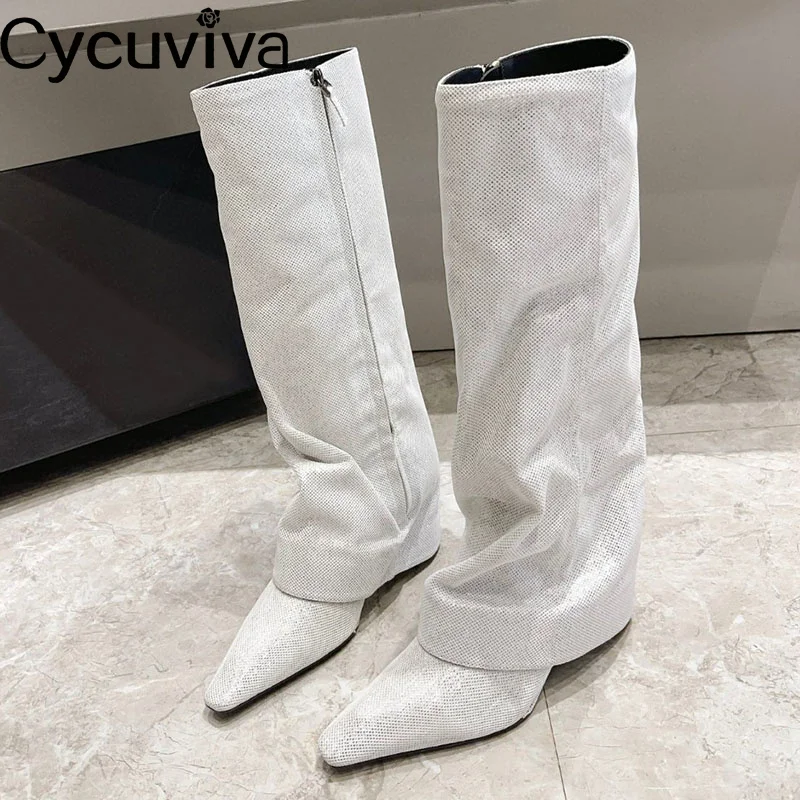 

Женские сапоги до колена из натуральной кожи, с острым носком