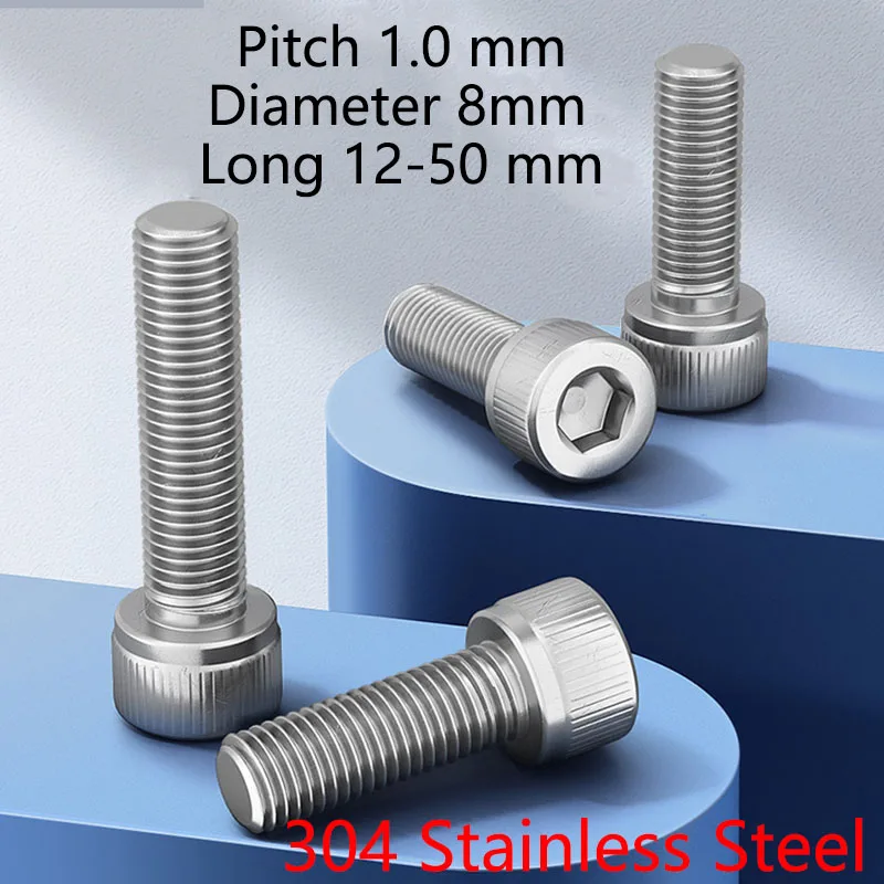 

1/10/20Pcs Diameter 8mm Screws 304 Stainless Steel Grade 4.8 Hexagon Socket Head Cap Long 12-50 mm Allen Bolt Screw
