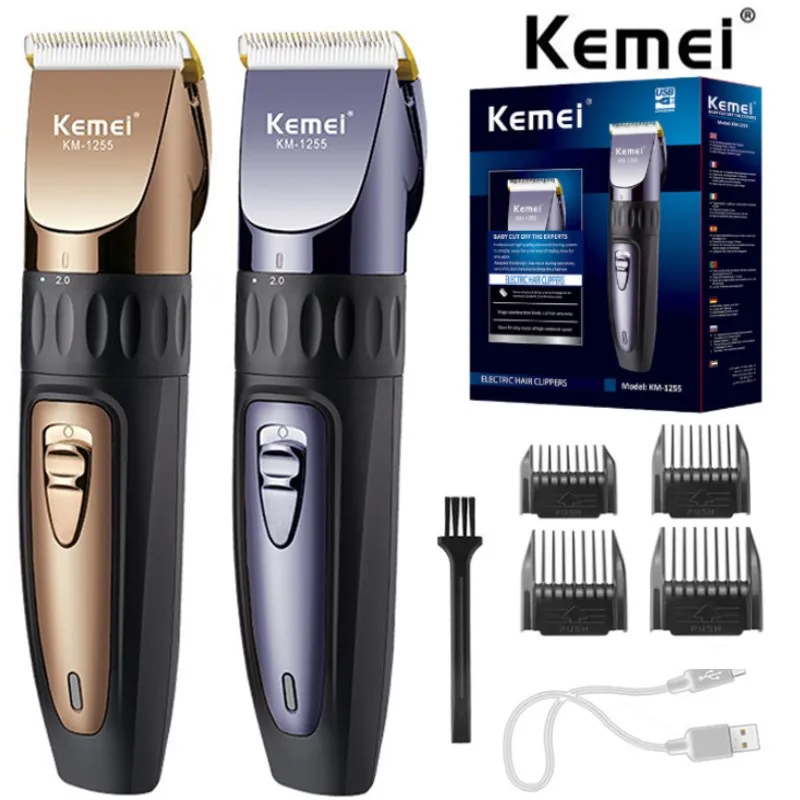 

Kemei Professional Hair Clippers Rechargeable Cordless Hair Beard Trimmer Family Haircut Machine with Adjustable Ceramic Blades