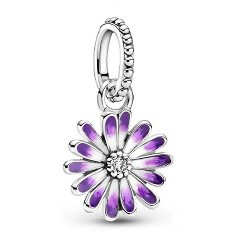 

1Pcs New Pretty Alloy Purple Flowers Pendant DIY Suitable for Original Pandora Charm Bracelet Ladies Jewelry Making