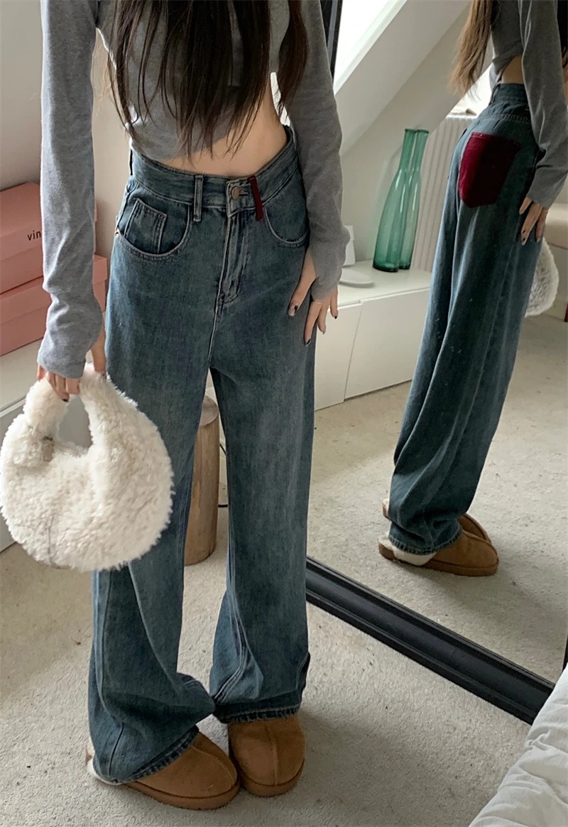 

Y2K Jeans Women Korean Fashion Patchwork Ripped Baggy Denim Trousers Vintage Streetwear Boyfriend High Waist Harajuku Pants