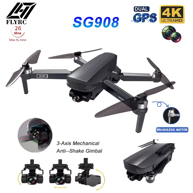 

SG908 Gps Drone Professional Aerial 4K HD Dual Camera 3-Axis Gimbal Brushless Motor 1200M RC Distance Foldable Quadcopter Gifts