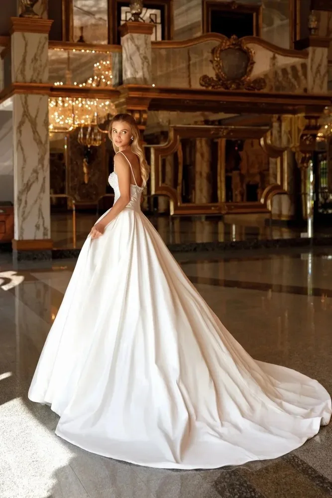 Msikoods элегантные свадебные платья 2025 невесты на тонких бретельках с жемчугом по