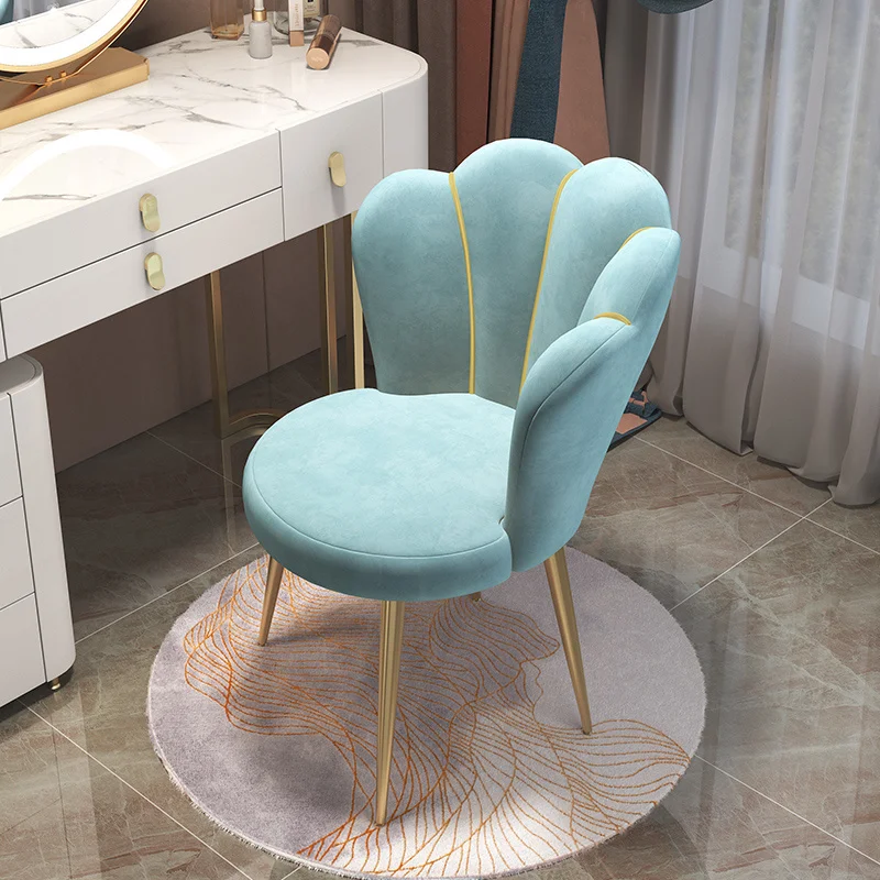 

Nordic Pink Dressing Chair Velvet Home Modern Living Room Armchair With Backrest Dining Chairs Bedroom Furniture Makeup Stool