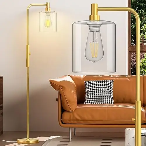 

Lamps for Living Room with Glass Lampshade Modern Standing Lamps with 6W LED Bulb Tall Lamp Bright Corner Lamp Tall Pole Lamps f