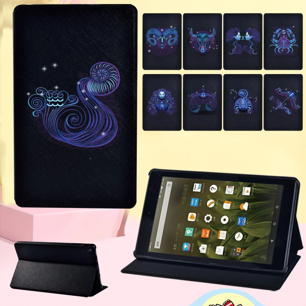 

Tablet Case for Fire HD 8 Plus 2020/Fire 7(5th/7th/9th)/HD 8(6th/7th/8th)/HD 10(5th/7th/9th) Zodiac Theme Stand Cover Flip Shell