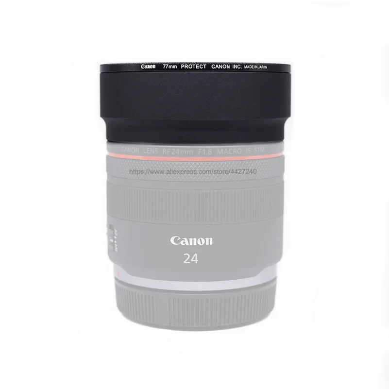 Фото Алюминиевая бленда для Canon RF 24mm F1.8 Macro — STM EOS R6 R5 RP R, реверсивный козырек объектива, с бесплатной крышкой объектива, замена EW-65B №1