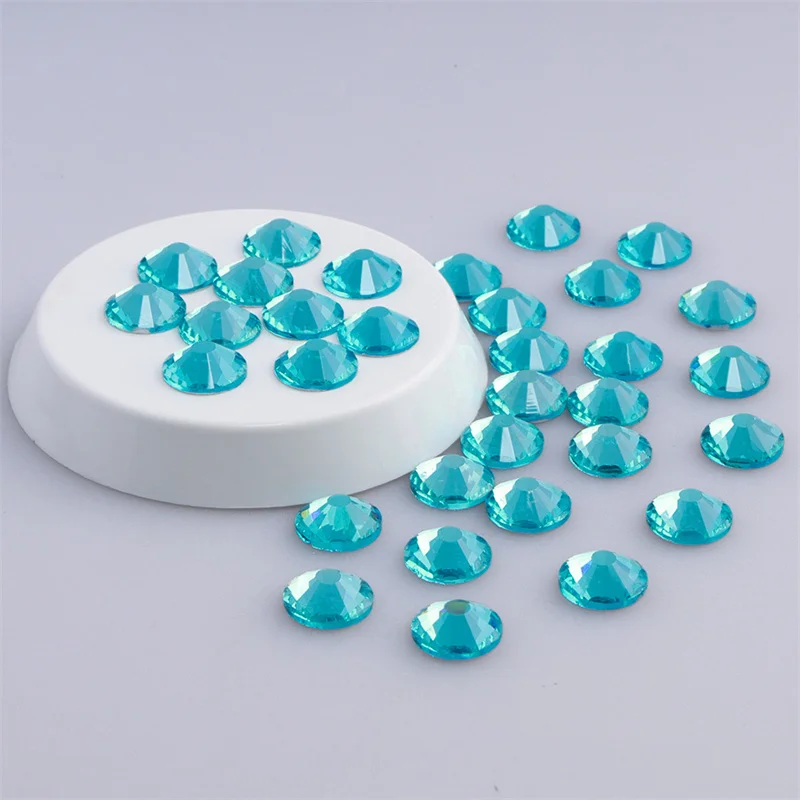 

SS3-SS50 Aquamarine Flatback Glass Rhinestones Round Diamond Glue On Strass Rhinestone for Needlework DIY Craft Nail Art Clothes
