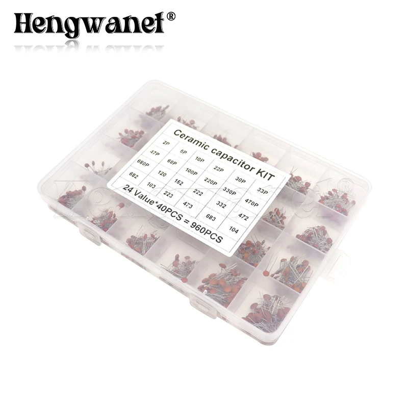 

960PCS 24value*40PCS=960PCS 50V Ceramic Capacitor Assorted kit Assortment Set + Box