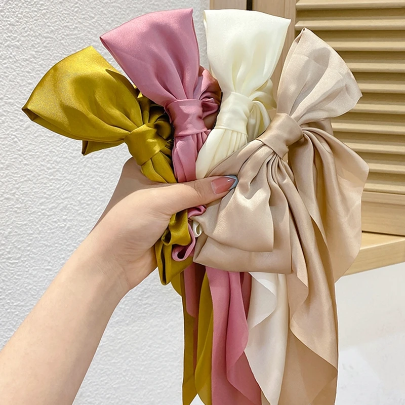 

3pcs Two-layers Oversize Bows Hair Clip Silk Satin Bowknot Ribbon Hairpins Barrettes Women Solid Color Ponytail Clip Accessories