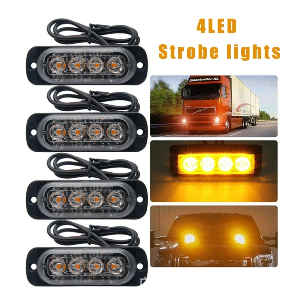 

1PCS Truck 12V 24V 4 LED Strobe Warning Light Strobe Grille Flashing Lightbar Car Beacon Lamp Amber Yellow White Traffic Light