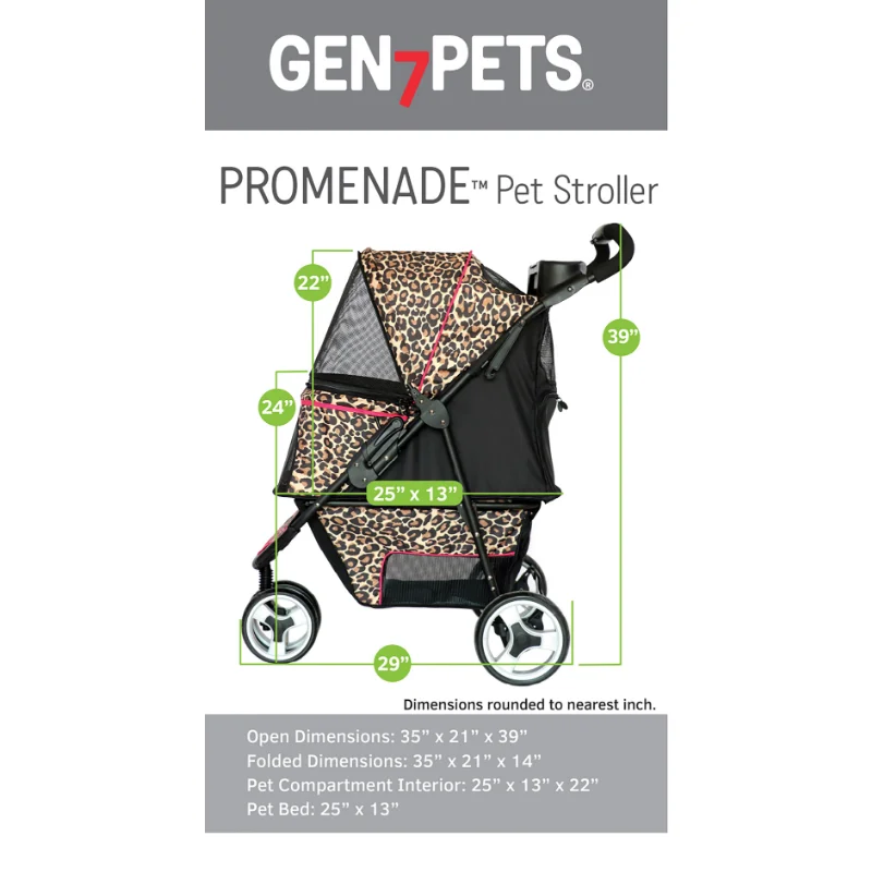Gen7Pets Promenade Dog Carrier Stroller, Cheetah, 35"L x 21"W x 39"H pet trolley  trolley for dog images - 6
