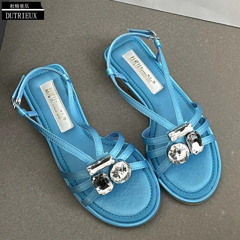 

Сандалии женские на плоской подошве, повседневные роскошные босоножки с ремешком с пряжкой, гладиаторы, тапочки, лето 2023