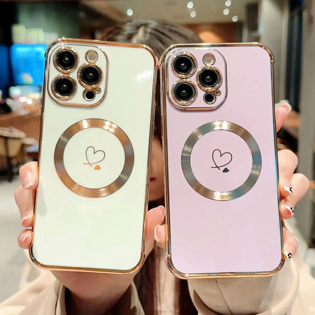 

Luxury Magsafe Magnetic Love Heart Phone Case For iPhone 14 13 12 11 Pro Max Plus Wireless Charging Shockproof Case Cover