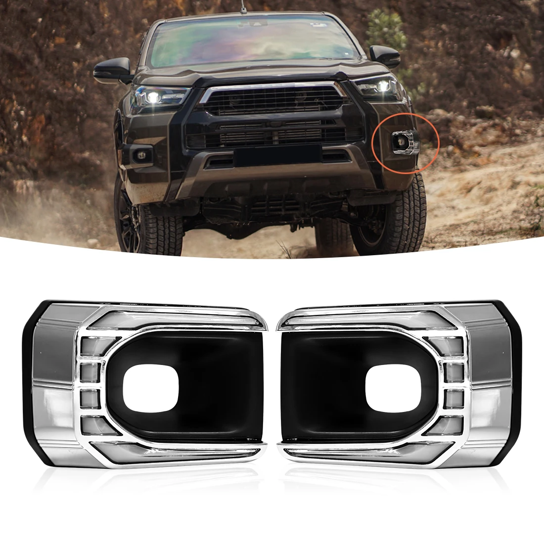 

Car Front DRL Daytime Running Lights for Toyota Hilux Revo Rocco Facelift 2020 2021 2022 Turn Signal Lamp Chrome Trim Waterproof