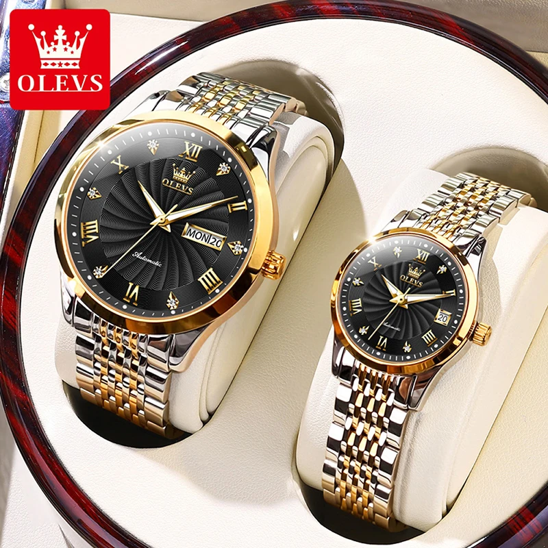 OLEVS New Couple Watch Stainless Steel Strap Luminous Waterproof Clock Fashion Simple Luxury Diamond Couple Wristwatches 6630
