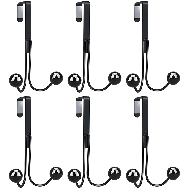 

6 Pack Over The Door Hooks For Clothes, Metal Over The Door Hanger 2 Hooks Over Door Hooks For Hanging Coat/Bag Black