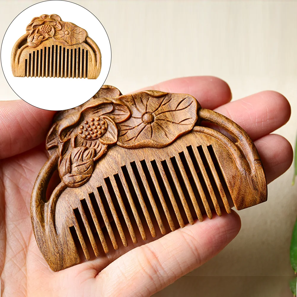 

Wooden Comb Carved Lotus Sandal Massage Hair Sandalwood Care Brush Hair Scalp Massager