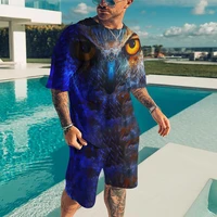animal owl printed streetwear new summer men t shirt short outfits mens clothes tracksuit shorts and t shirt set sportwear suit
