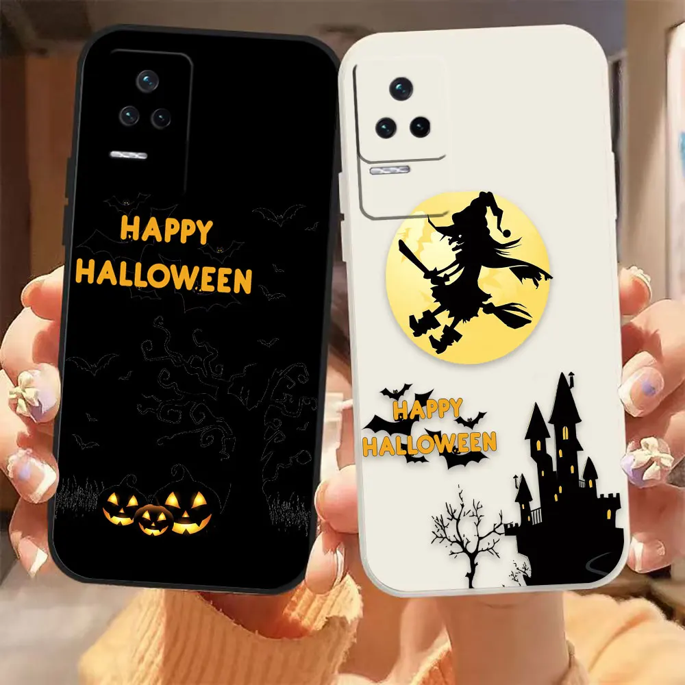 

Happy Halloween Pumpkin Bat Witch Phone Case For Redmi K60E K60 K50 K40S K40 K30 K20 12C 9A 9 8 10X 10A 10 Pro 4G 5G Gaming Case
