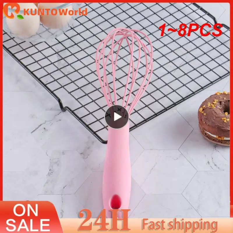 

1~8PCS 10-Inch Kitchen Silicone Whisk Non-Slip Easy To Clean Egg Beater Manual Mixer Milk Frother Kitchen Utensil Bake Tool Egg