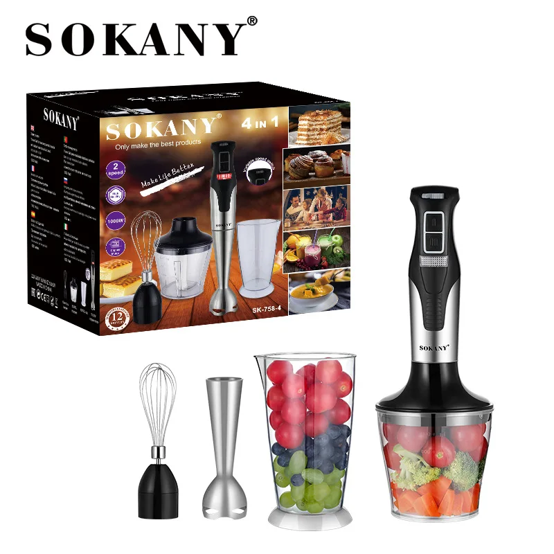 4 in 1 Immersion Blender Hand Blender 1000W, 304 Stainless Steel Ice Crush Blade with Whisk
