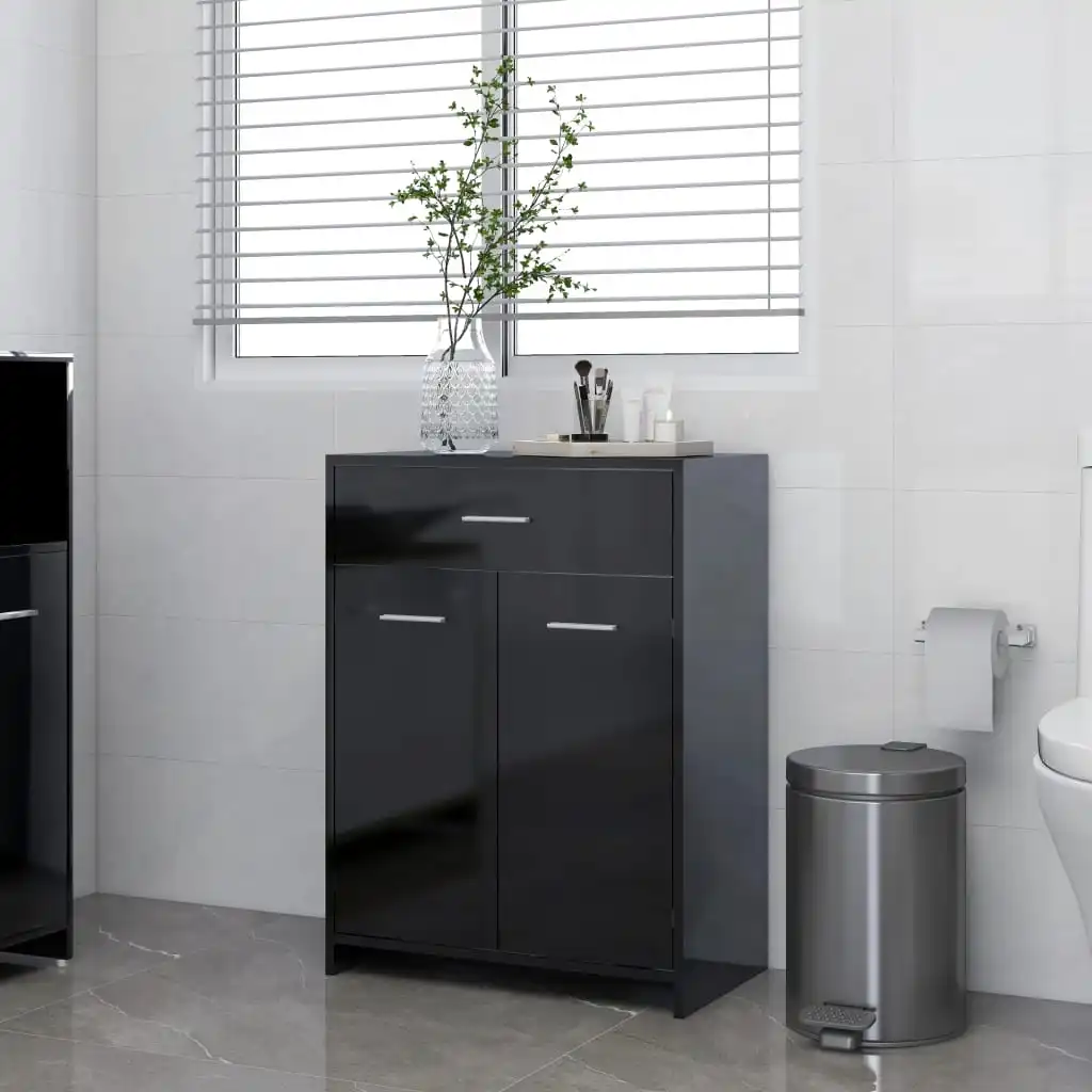 

Bathroom Cabinet, Chipboard Bathroom Cabinet, Bathroom Furntain High Gloss Black 60x33x80 cm