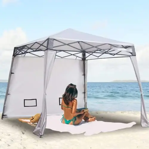 

Pop Up Beach Shelter, Compact Instant Canopy Tent, Portable Sports Cabana, 8 x 8 ft Base / 6 x 6 ft top for Hiking, Camping, Fis