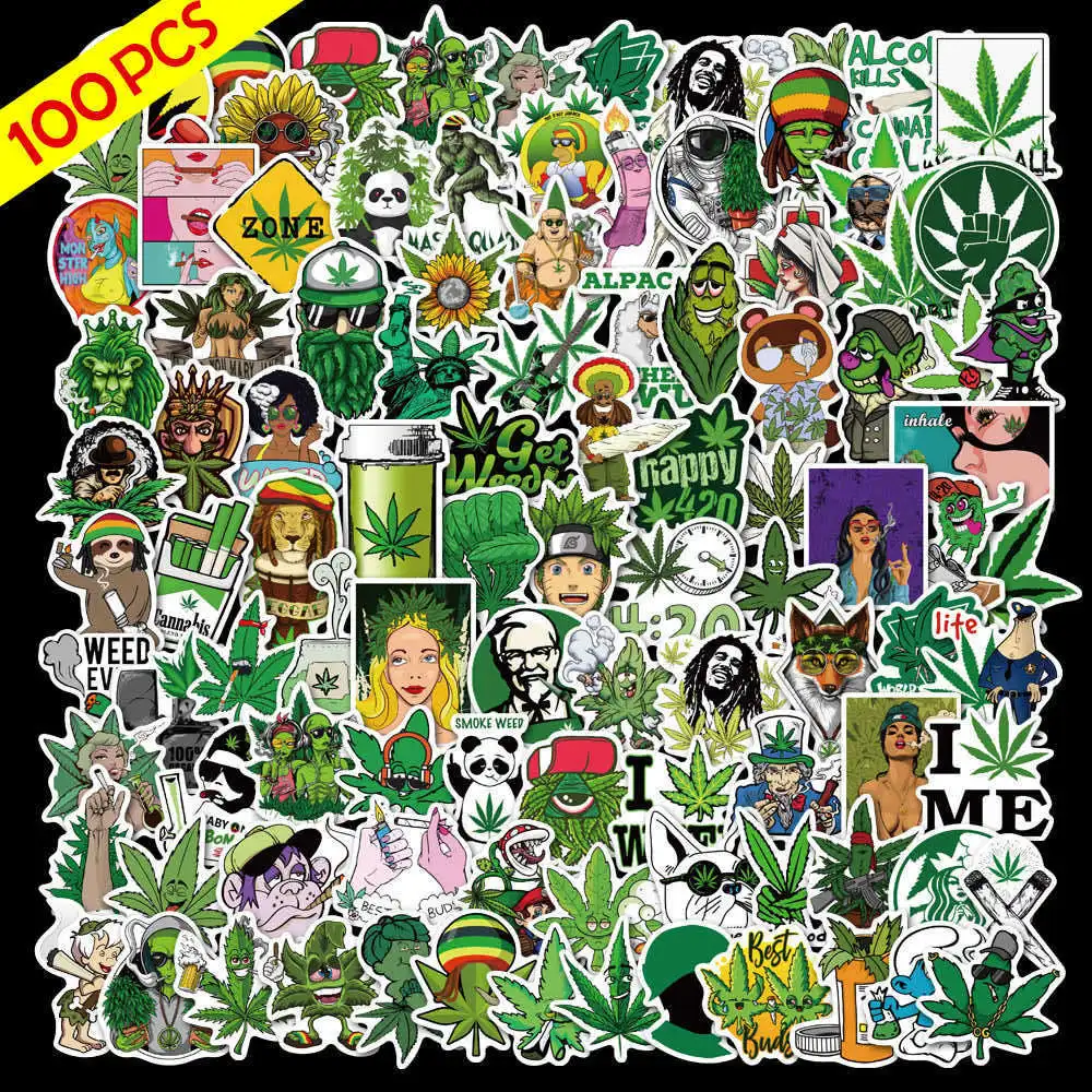 

100pcs Stickers Prank Green Leaves Graffiti Stickers Luggage Compartment Guitar Skateboard Stickers Laptop Skin Sticker Pack