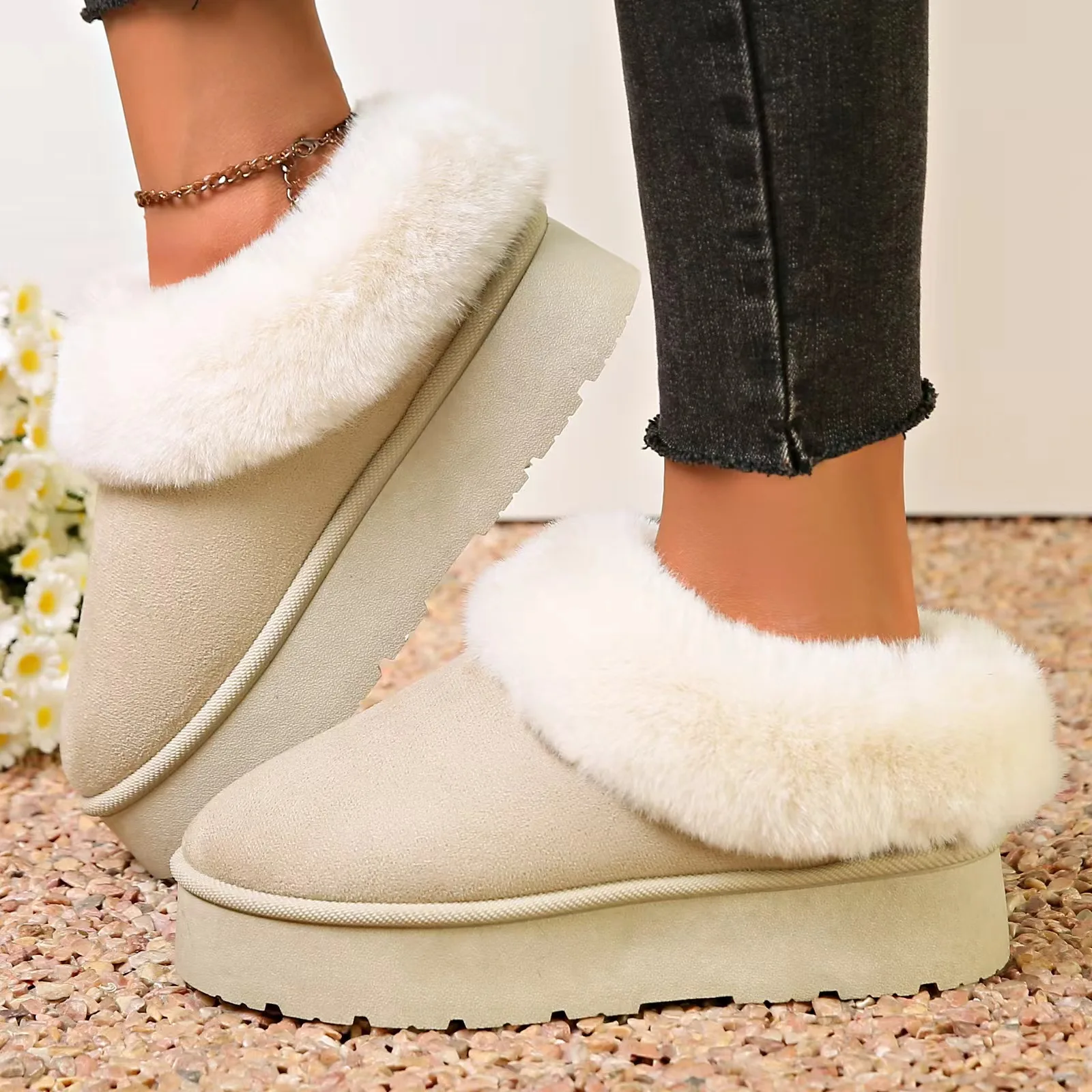 Winter New Women's Thick Sole Sheepskin Wool Anti Slip Snow Boots Fashion Mini Warm Thickened