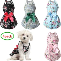 4pcs pet dog dress clothes bowknot floral skirts princess dress puppy spring summer dress for small dogs puppy cats clothes