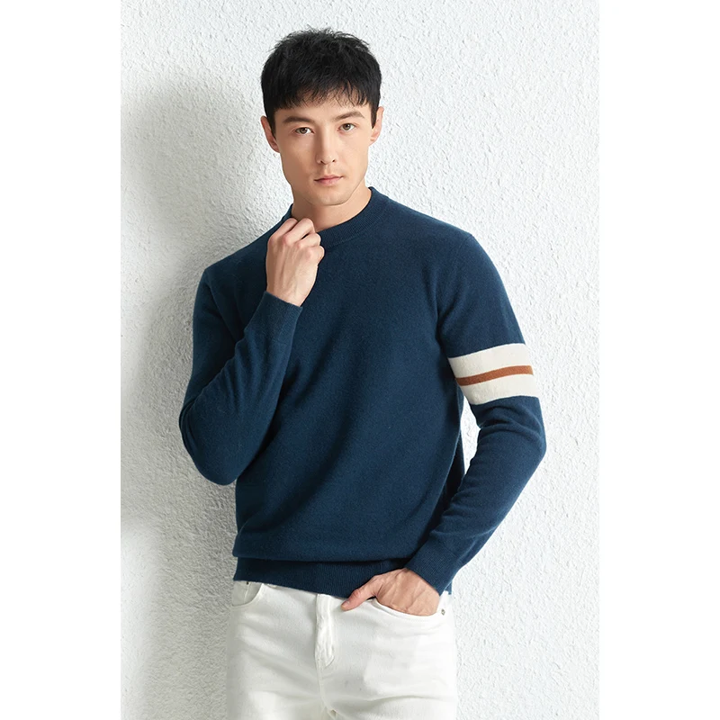

Зимний мужской свитер, теплый свитер, плотный свитер из 100% шерсти с литой иглой, корейская мода, Мужской пуловер с круглым вырезом