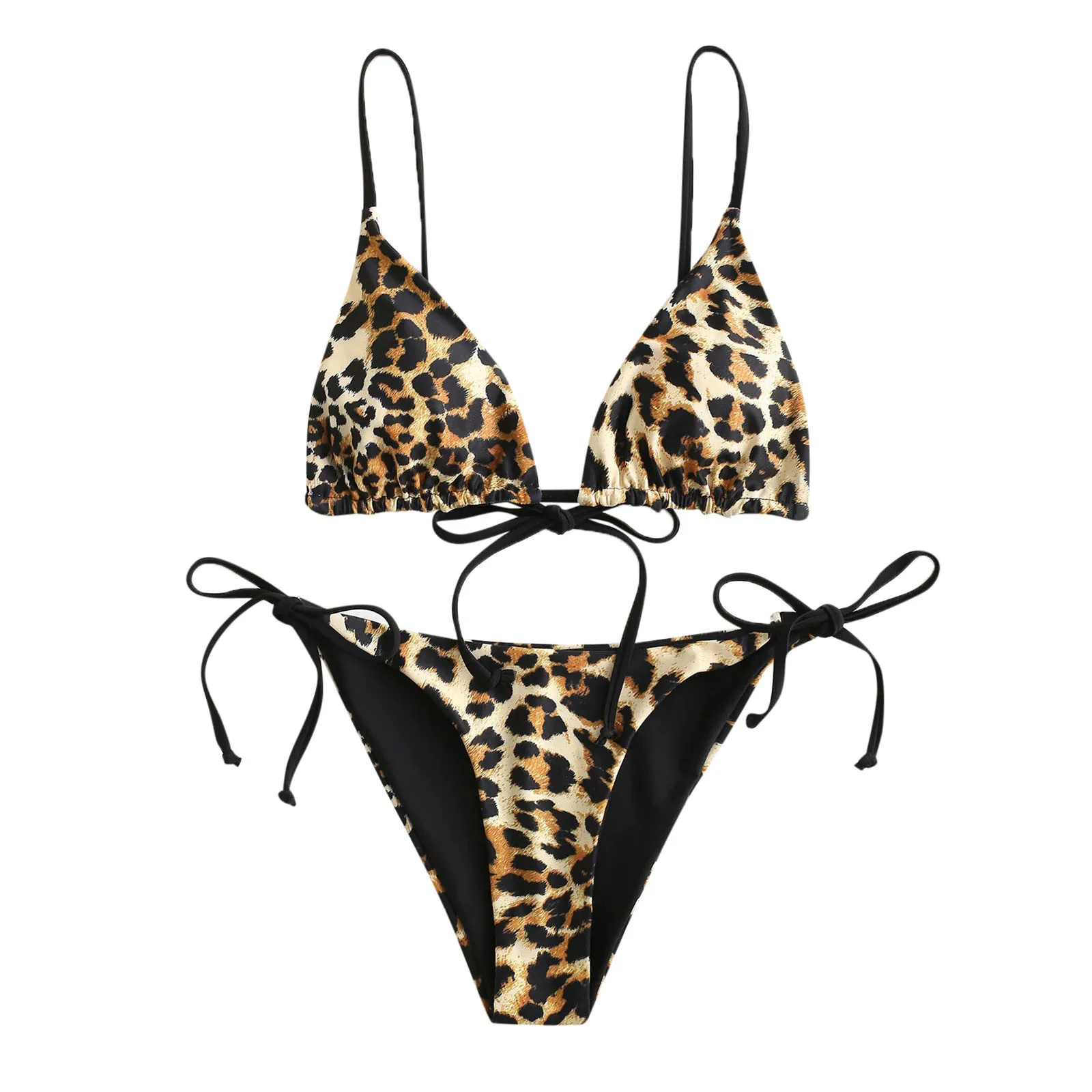

Сексуальная леопардовая Женская пляжная одежда с принтом змеиной кожи, на шнуровке, с высоким вырезом, Женский комплект бикини из двух част...