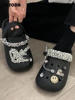women platform sneakers summer slippers fashion punk hole shoes girl lolita slides metal chain casual beach sandals large size